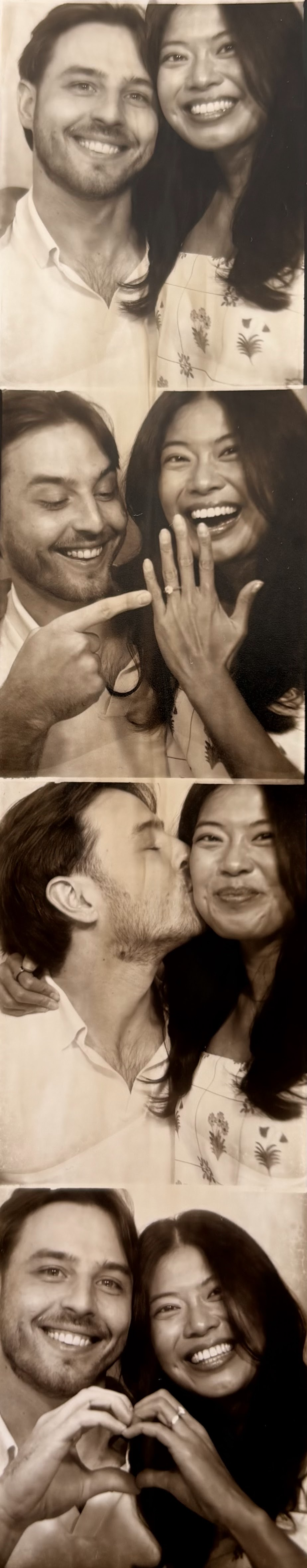 A strip of photobooth photos of Megan and James